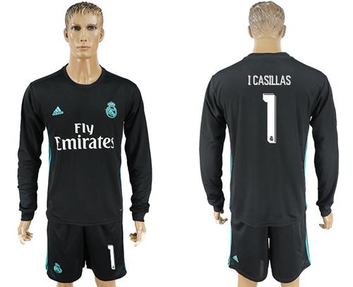 Real Madrid #1 I Casillas Away Long Sleeves Soccer Club Jersey